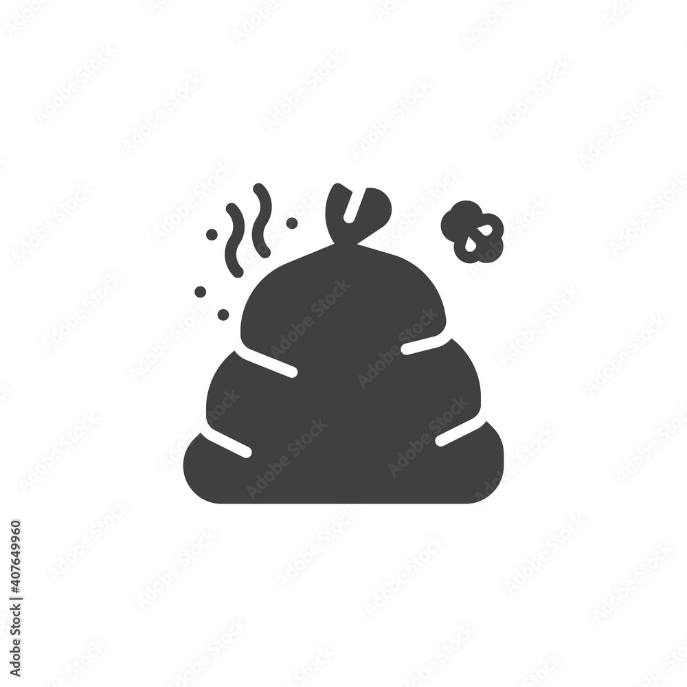 Smelly garbage vector icon. Food waste filled flat sign for mobile concept and web design. Full trash bag glyph icon. Symbol, logo illustration. Vector graphics