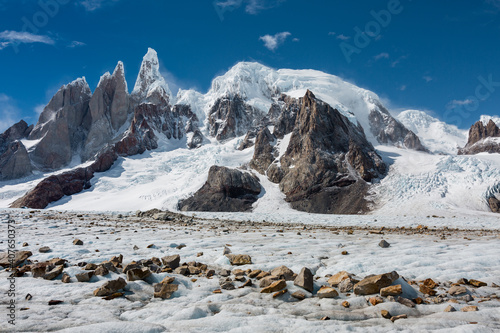 Majestic Cerro Torre mountain taken from place known as Circo de los Altares (Circuit of the Altars), Los Glaciares National Park (AG)