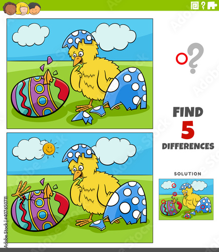 differences educational game for kids with Easter chicks