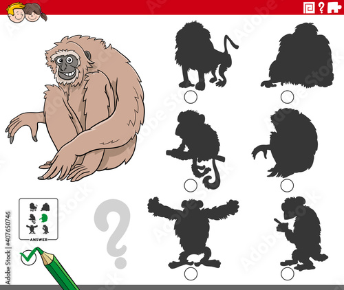 shadows task with cartoon gibbon ape animal character