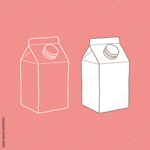 Milk or juice box. Linear, vector realistic. Pocket milk outline.