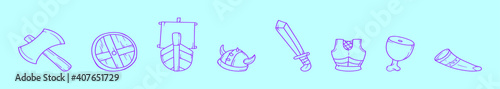 set of viking cartoon icon design template with various models. vector illustration isolated on blue background