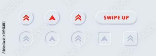 Swipe up, arrow up buttons. Text swipe up. Social media concept. UI icons set. Swipe up icon. Vector. Neumorphic UI UX white user interface web buttons photo