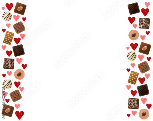 バレンタインに使えるチョコレートとハートのフレーム 左右ライン