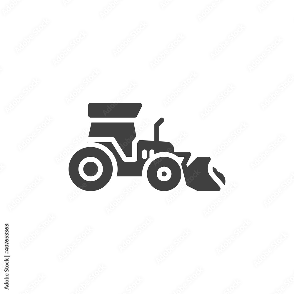 Tractor vector icon. filled flat sign for mobile concept and web design. Excavator transportation glyph icon. Symbol, logo illustration. Vector graphics