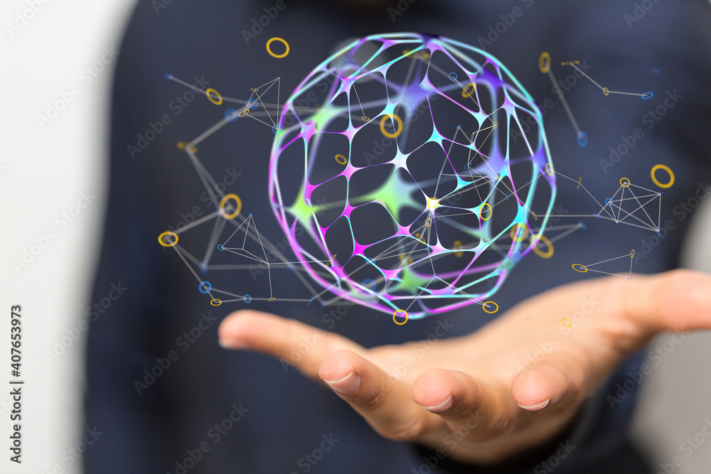Global network. Blockchain. 3D illustration. Neural networks and artificial intelligence. Abstract Global network. Blockchain. 3D illustration. Neural networks and artificial intelligence. Abstract