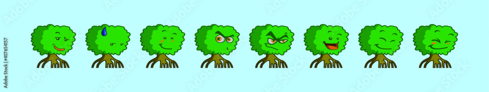 set of mangrove tree cartoon icon design template with various models. vector illustration isolated on blue background set of mangrove tree cartoon icon design template with various models. vector illustration isolated on blue background