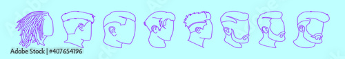set of men hair style cartoon icon design template with various models. vector illustration isolated on blue background
