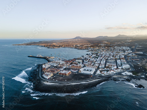 Cuadro en lienzo Corralejo bay at sunset aerial drone view - Fuerteventura - Canary Islands