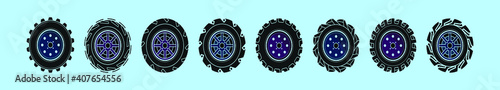 set of tractor tire cartoon icon design template with various models. vector illustration isolated on blue background