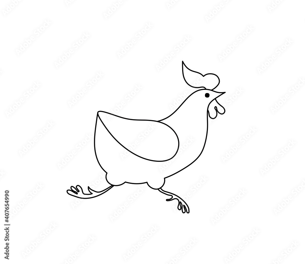 Vector isolated cute cartoon running chicken contour outline sketch simple  drawing Stock Vector | Adobe Stock