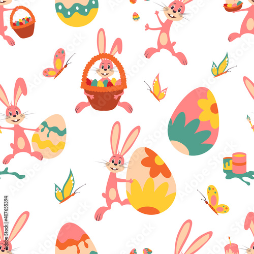 Easter bunny. Pattern. Vector illustration isolated on white background