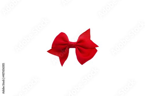 Red hair bow isolated on white.