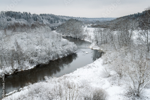 Wonderful morning beautiful winter landscape by the river Dubysa. photo