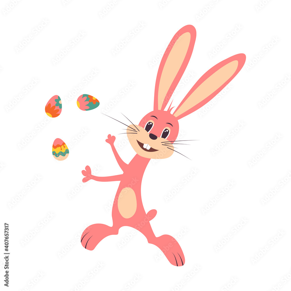 Fototapeta premium Cute Easter bunny. Vector illustration on white isolated background