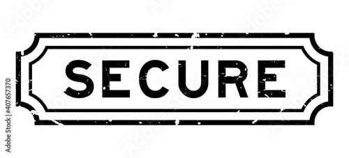 Grunge black secure word square rubber seal stamp on white background