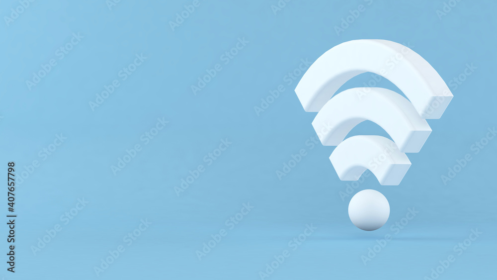 Fototapeta premium 3D Illustration. White WiFi wireless network symbol on isolated background. Network and internet concept.