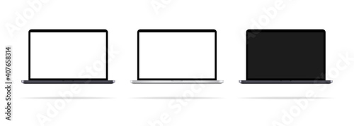 Set of laptop icons. Desktop. Laptops with different monitor. PC monitor. Realistic desktop. Vector EPS 10