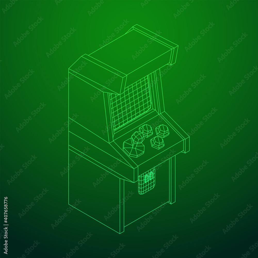 Fototapeta premium Arcade retro game machine. Wireframe low poly mesh vector illustration.