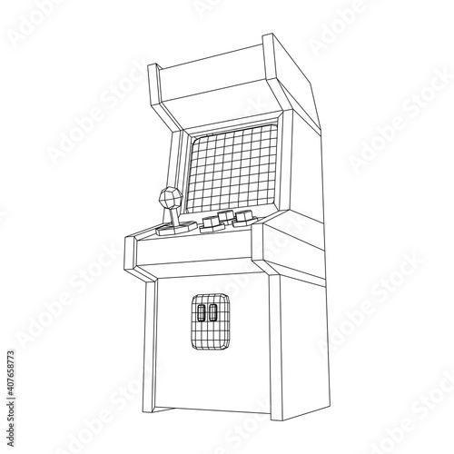 Arcade retro game machine. Wireframe low poly mesh vector illustration.