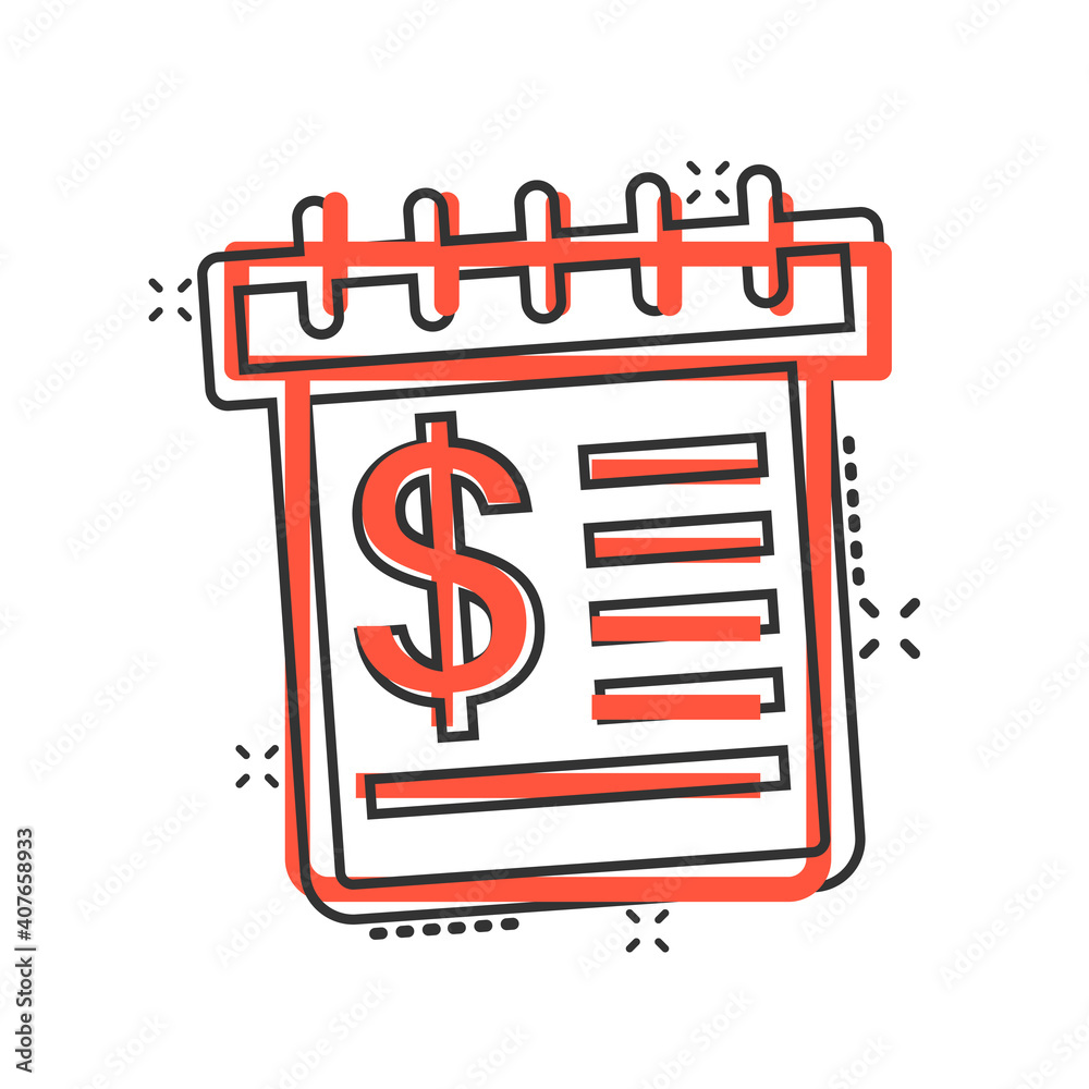 Calendar with money icon in comic style. Payment schedule cartoon vector illustration on white isolated background. Finance monitoring splash effect business concept. Calendar with money icon in comic style. Payment schedule cartoon vector illustration on white isolated background. Finance monitoring splash effect business concept.