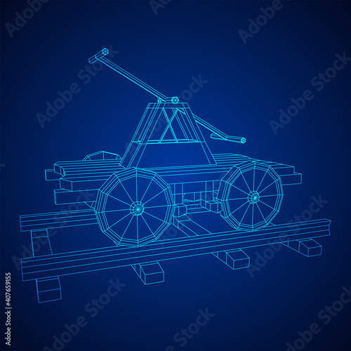 Handcar transportation. Draisine or rail vehicle. Wireframe low poly mesh vector illustration. photo