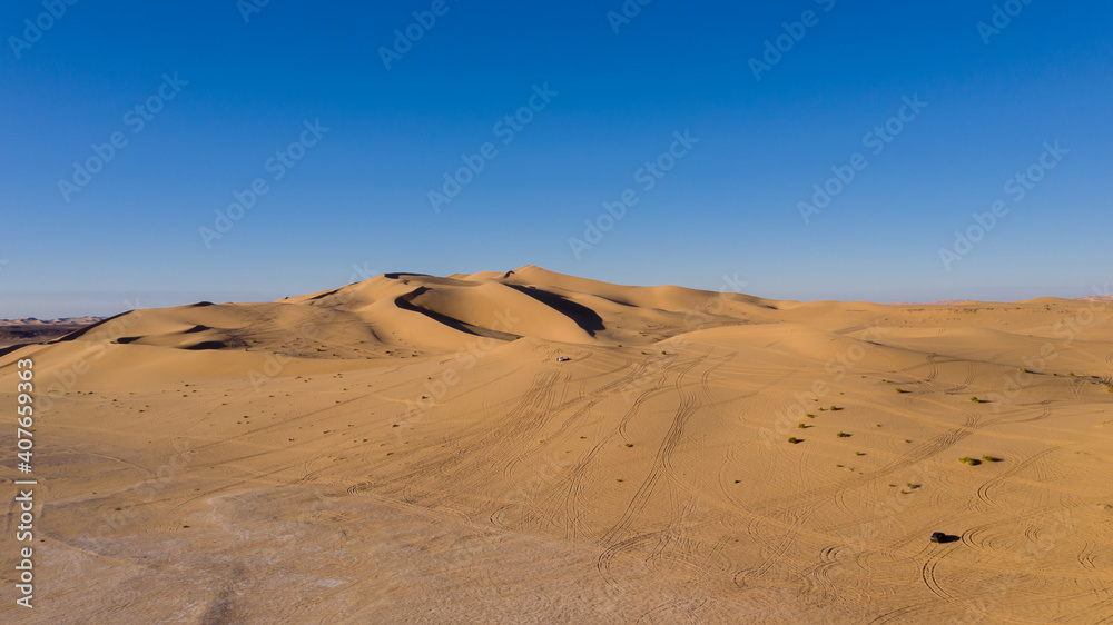 Aerial view of Libyan desert at the intersection of the Libyan, Tunisian and Algerian borders