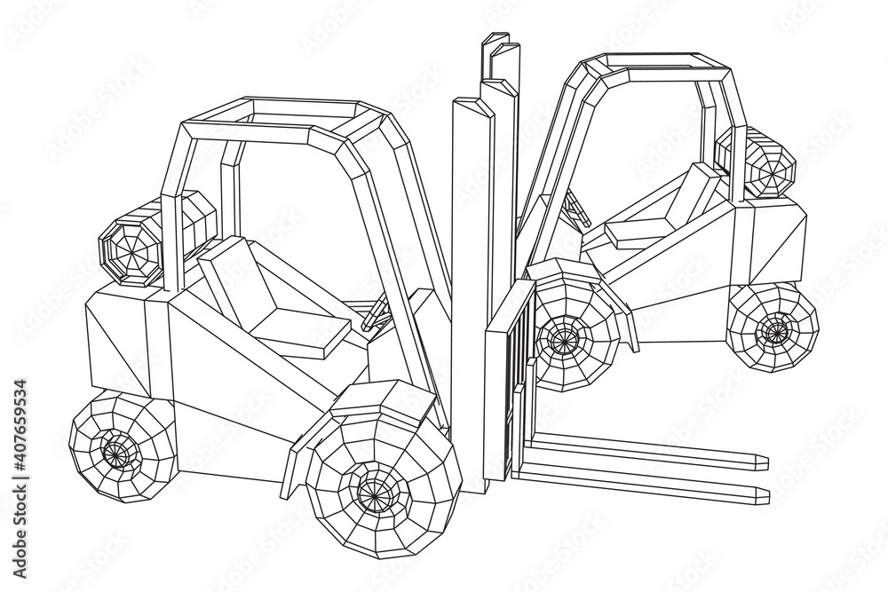 Naklejka premium Forklift Loader lift truck. Wireframe low poly mesh vector illustration.