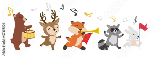 woodland animals cheerful playing music set © focus_bell