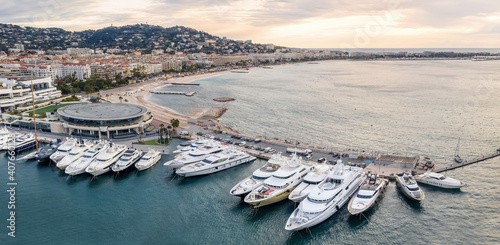 Cannes France aerial sunrise over panorama festival palace 