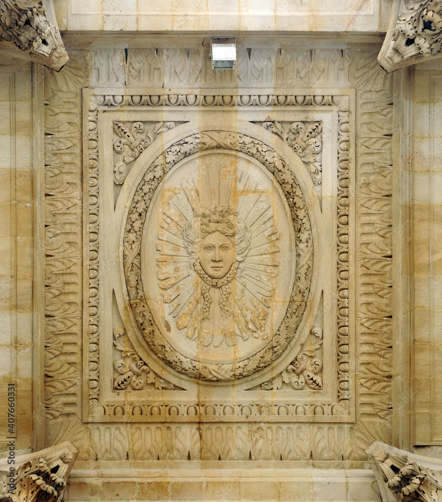 Allegorical relief on the ceiling of the gallery, Grand Theatre in Place de Comedie, Bordeaux, France 