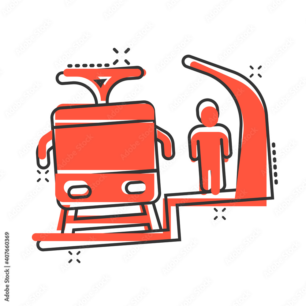 Metro station icon in comic style. Train subway cartoon vector illustration on white isolated background. Railroad cargo splash effect business concept. Metro station icon in comic style. Train subway cartoon vector illustration on white isolated background. Railroad cargo splash effect business concept.