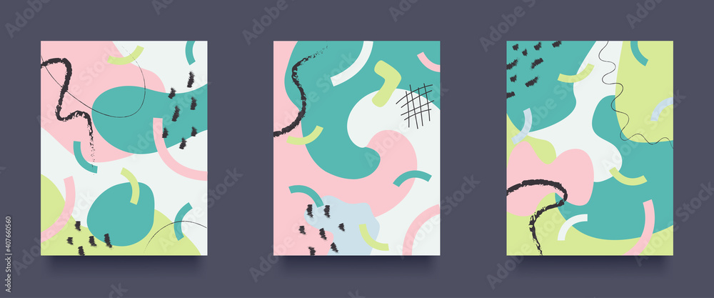 Creative Abstract Background Set. Hand drawn various doodle objects and shapes. Set of abstract Patterns. Vector illustration