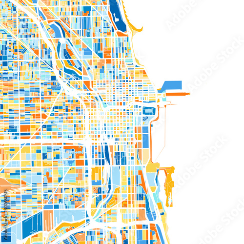 Art map of Chicago, UnitedStates in Blue Orange