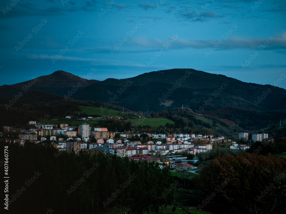 Basque Country small village during blue hour