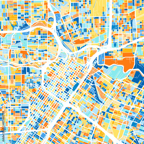 Art map of Houston, UnitedStates in Blue Orange
