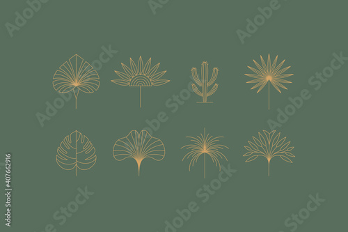 Vector set of linear boho icons and symbols - floral  design templates - abstract design elements for decoration in modern minimalist style