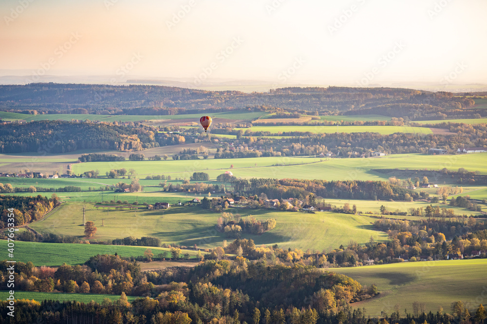 landscape with hot air balloon