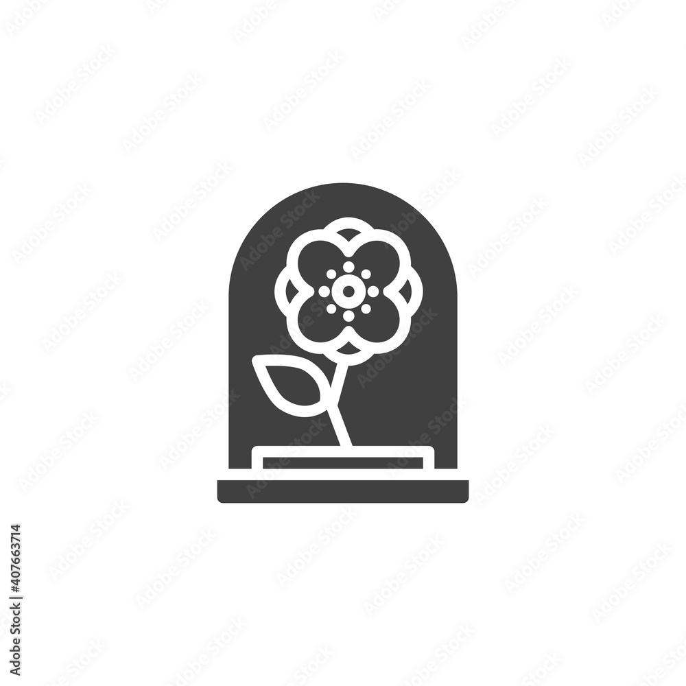 Flower under glass dome vector icon. filled flat sign for mobile concept and web design. Flower in a flask glyph icon. Symbol, logo illustration. Vector graphics Flower under glass dome vector icon. filled flat sign for mobile concept and web design. Flower in a flask glyph icon. Symbol, logo illustration. Vector graphics