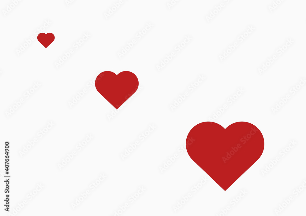 three red hearts of different sizes on a white background three red hearts of different sizes on a white background