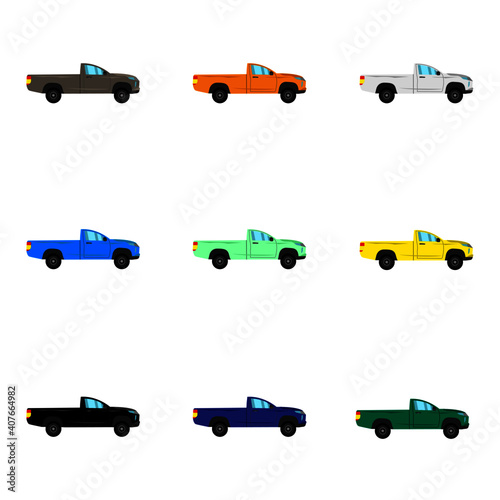 Set of side single cab pick up truck on white background