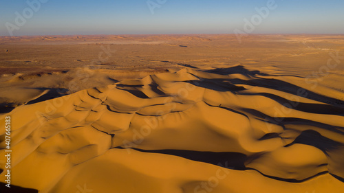 Aerial view of Libyan desert at the intersection of the Libyan, Tunisian and Algerian borders