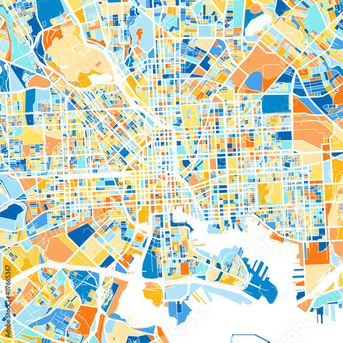Art map of Baltimore, UnitedStates in Blue Orange