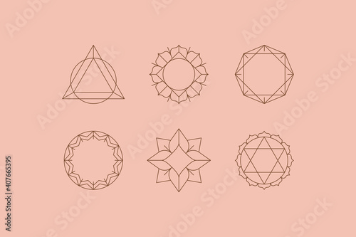 Vector set of linear boho icons and symbols -  logo design templates  and prints - abstract design elements for decoration in modern minimalist style for social media posts, stories