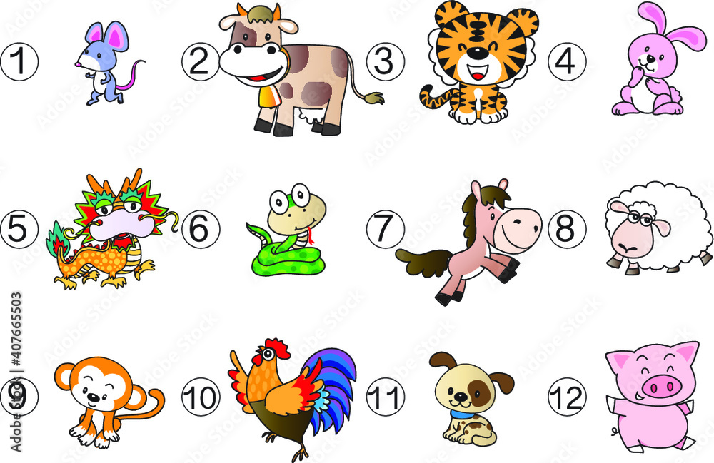 Obraz premium vector cartoon Zodiac set