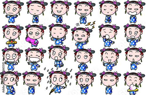 vector cartoon china girl emoji emoticon pack