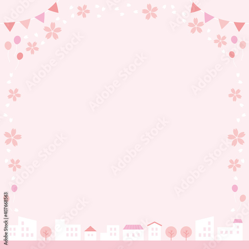 Spring cityscape frame 淡いピンク色の春の街並みのフレーム © natsumi