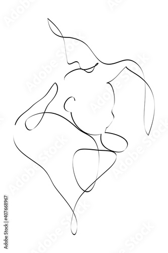 Mother carying of her newborn baby. Woman embracing newborn child, abstract portrait drawing with lines, quick sketch, motherhood concept, illustration for t-shirt, print design, covers, web