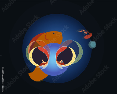 Fish in a space aquarium vector illustration