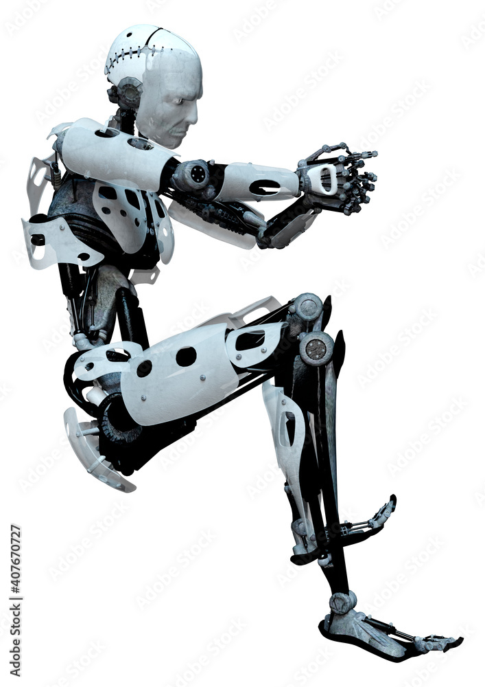3D Rendering Male Robot on White 3D Rendering Male Robot on White